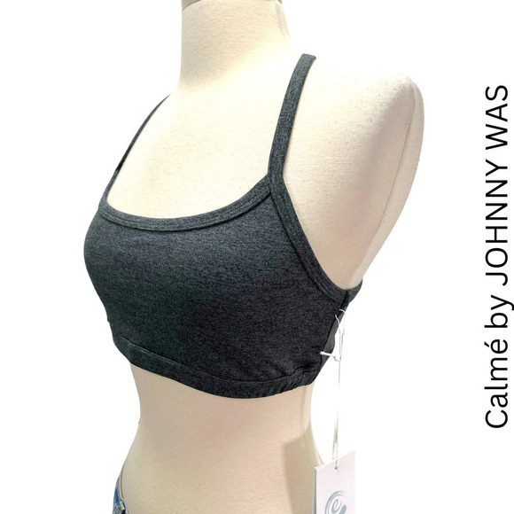 Johnny Was Calme Ease Sports Bra II Dark Heathered Gray Cross Back NWT Small - Picture 1 of 11